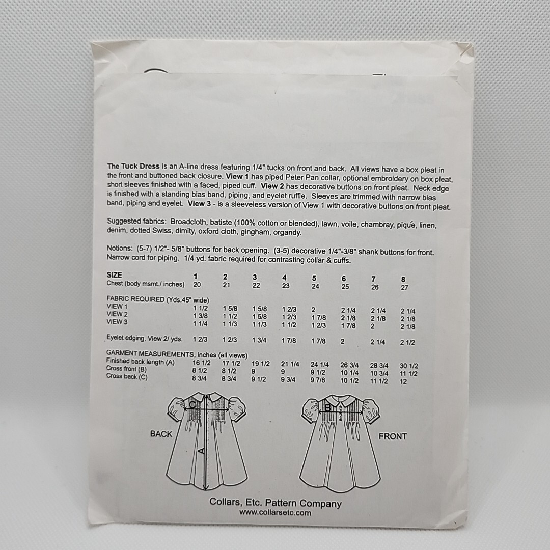 Collars, Etc. Pattern Company Toddler Heirloom The Tuck Dress Size 12 Uncut eBay