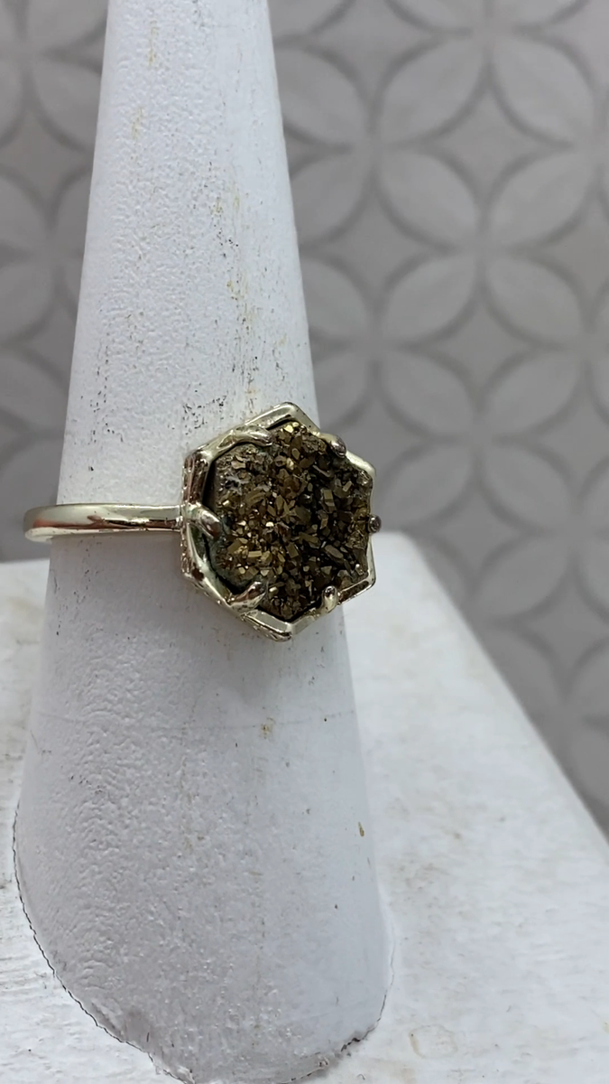 Kendra Scott Kylie ring Hexagon bronze drusy gold tone Well Used