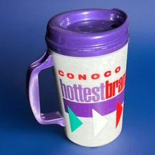 Vtg Aladdin Conoco Travel Mug with Lid Gas Station Advertising EUC 20oz Purple