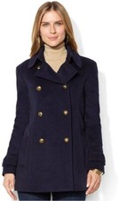 Lauren Ralph Lauren Double Breasted Navy Naval Tailor Wool Peacoat, 10, Nwt $249