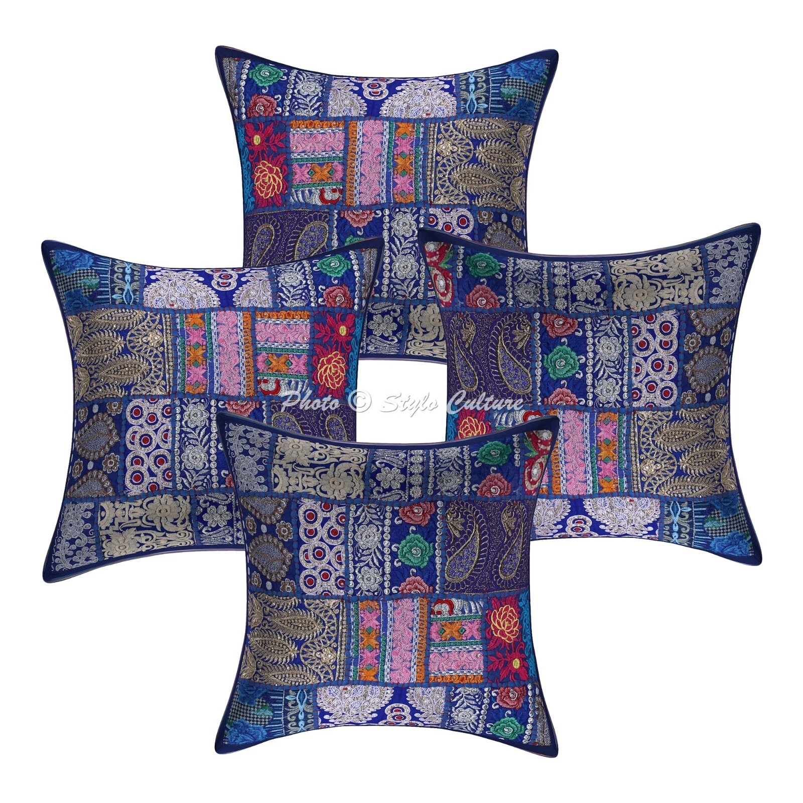Pillow Cover Patchwork Vintage Decor Car Sofa Cushion Case 18 x 18 in