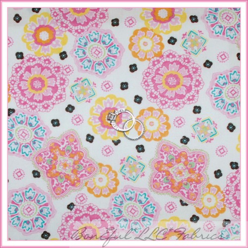 BonEful Fabric FQ Cotton Quilt White Pink Lace Spring Flower Girl Pastel Rainbow - Picture 9 of 13