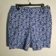 Land's End Bermuda Golf/Dress Shorts Women Sz 6 Blue/Graphic All Over Print 