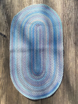 Vintage Chenille Hand Braided Oval Pill Area Rug. 48x27 inches