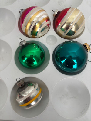 LOT of 5 Vintage Glass Christmsas Ornaments 3 Shiny Brite Stripes