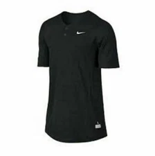Nike BP DRI-FIT Two Button Henley Baseball Jersey II Men's Small Black 578552