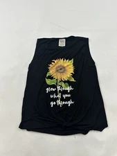 Dirtee Laundry Shirt Womens XS Black Tie Front Sunflower Graphic Sleeveless