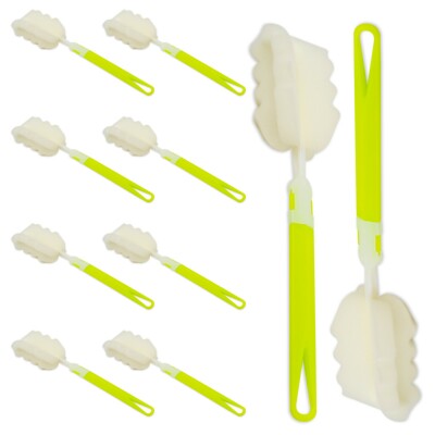 Bottle Sponge Brush with Long Handle - Soft for Cleaning Bottles, Cups (10 Pack)
