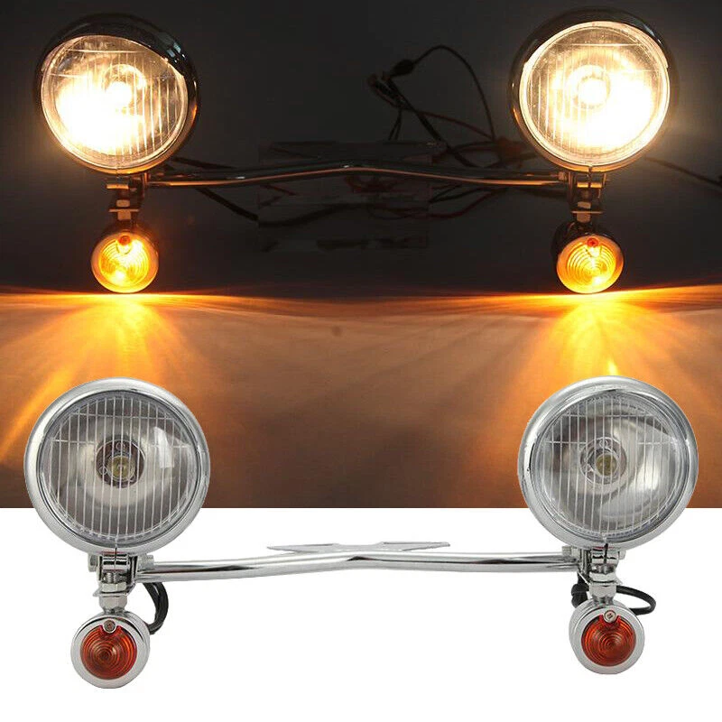 Chrome Fog Passing Turn Signal Light Bar Fits Yamaha Road Star XV 1700A 1600A Foto 2 de 4