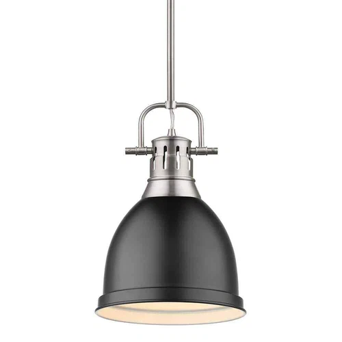 Golden Lighting Duncan 1-Light Pewter Pendant and Rod with Matte Black Shade - Picture 1 of 4