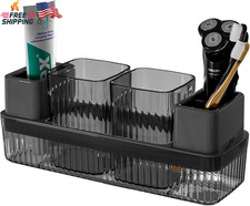 Toothbrush Holder 2 Cups Organizer Bathroom Counter Black