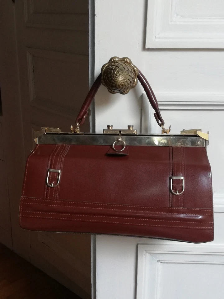 Sac médecin ancien, sac diligence en cuir marron  - Photo 2/4