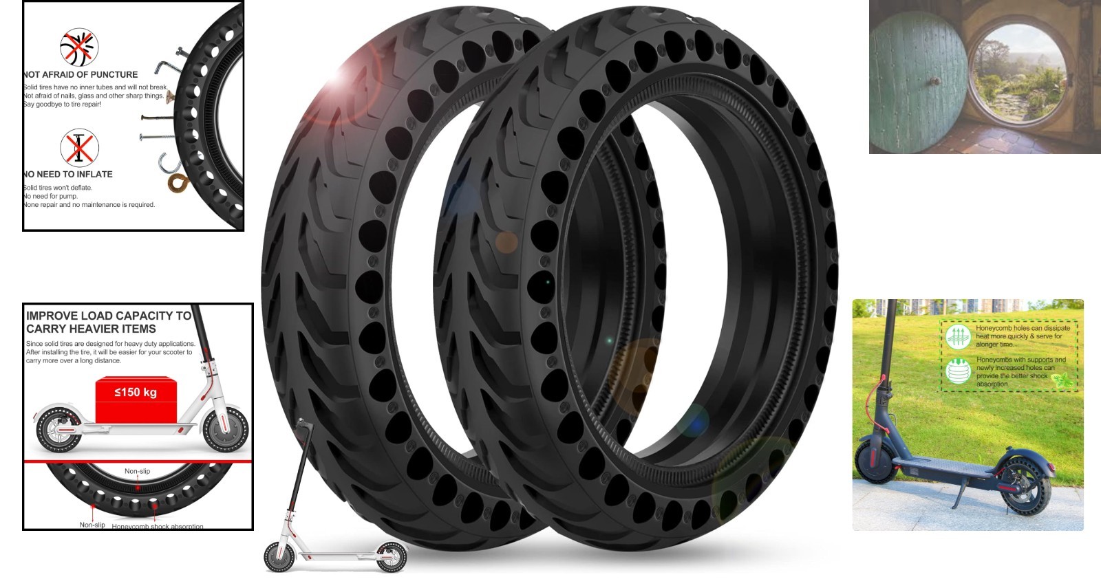 2PCS 8.5x2 Solid Tires for Gotrax & Xiaomi E-Scooters