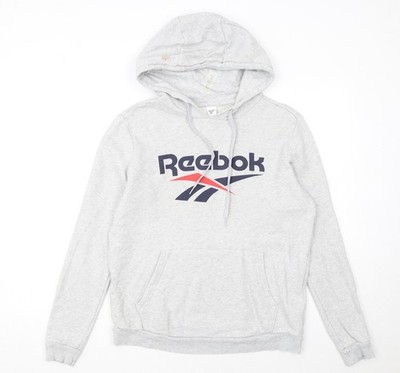 Reebok Damen Pullover Hoodie grau kleines Logo Baumwollmischung