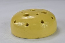 Vintage MCM LARGE YELLOW POTTERY 19 HOLE FLOWER FROG 07862