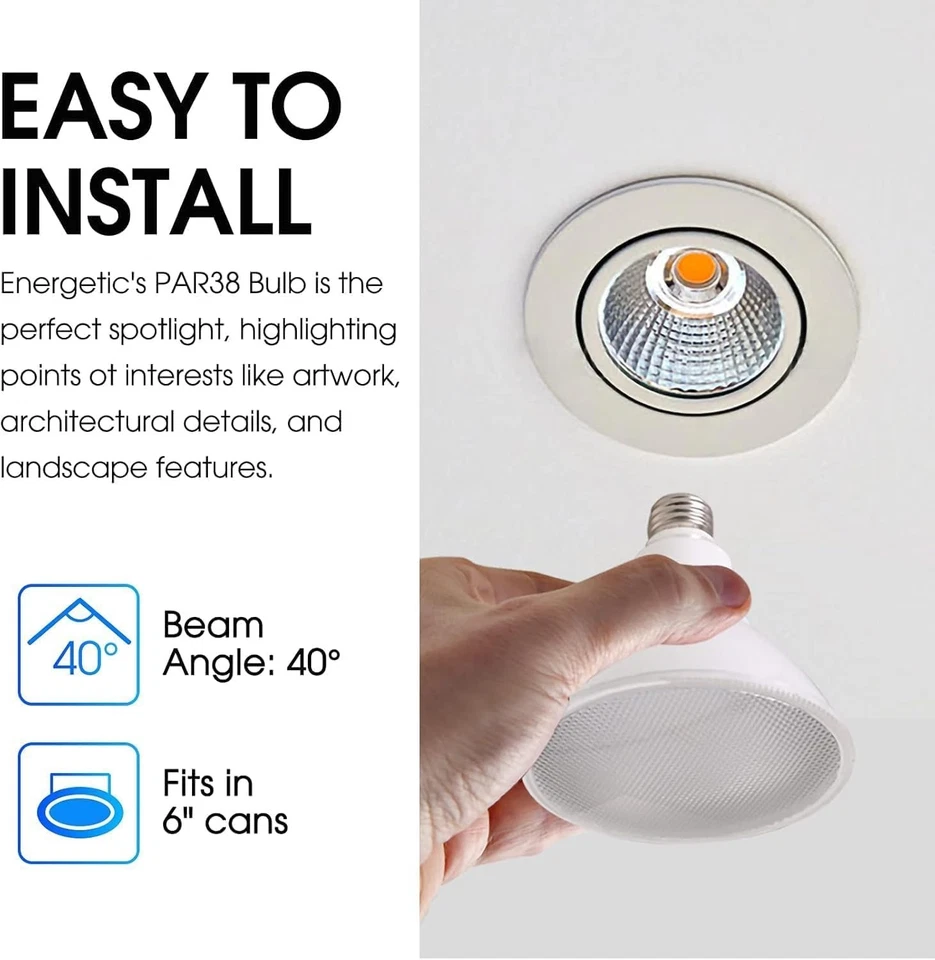 12 Pack PAR38 LED Outdoor Flood Light Bulb 2700K Soft White Dimmable E26 Base - Image 3 of 4