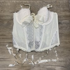 NWTs Cacique Sensual Underwired Lace Bow Basque Corset White Burlesque Sz 14/16