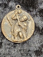 Antique Saint Christopher Travel Medal Sterling Religious Pendant Catholic...