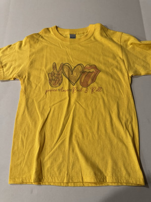 Peace love and rock  n  roll yellow T-shirt