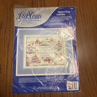 #ad #ad Jamp;P Coats Cross Stitch Kit 1992 NEW SEALED Happiness Is Having Grandchildren $11.99