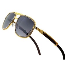 Aviator Sunglasses Retro Shades Bling Diamond Rectngular Black Gradient Lens New