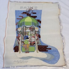 STARTED Strictly Christmas Handpainted Needlepoint Canvas Stocking 18ct Toy Shop