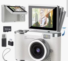HD Digital Camera Silver 180  Flip Screen 32GB Card Built-in Flash USB Compact
