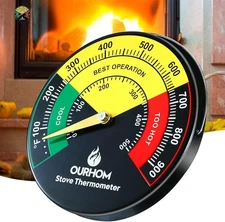 Wood Stove Thermometer, 3.55inch Large Size Magnetic black 