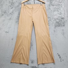 Vince Camuto Pant Womens L Tan Faux Leather High Rise Wide Leg Front Seam Office