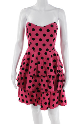 Red Herring Womens Side Zip Strapless Polka Dot Tiered Mini Dress Pink Size 14