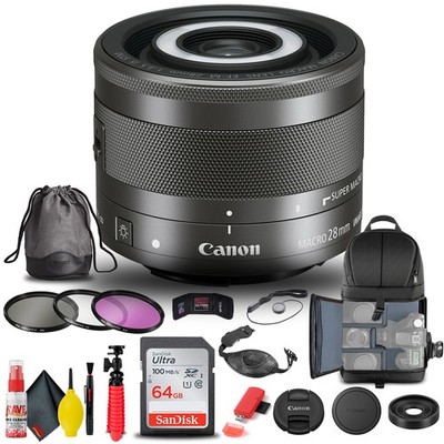 Canon EF-M 28mm f/3.5 Macro IS STM Lens (1362C002) + Filter + BackPack + More
