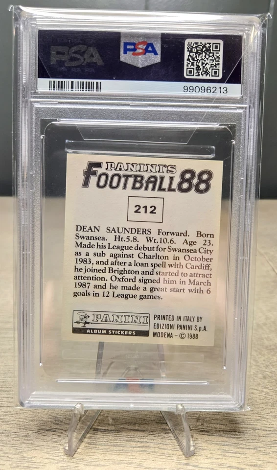 1987-88 Panini Football UK 88 #212 Dean Saunders Rookie Sticker Card PSA 3 RC - Image 2 of 2
