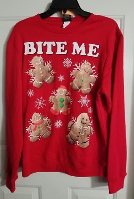 New Men's Fifth Sun Winter Red Gingerman Bite Me Long Sleeve Sweat Shirt Small