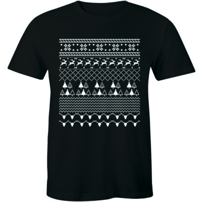 Ugly Christmas Sweater Black T-Shirt Tree Reindeer Holiday Season