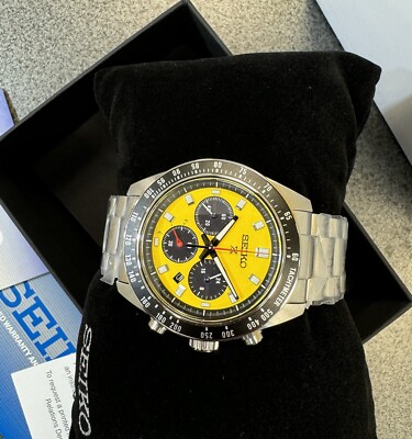 Seiko Prospex Speedtimer Solar Steel Bracelet Yellow Dial Watch