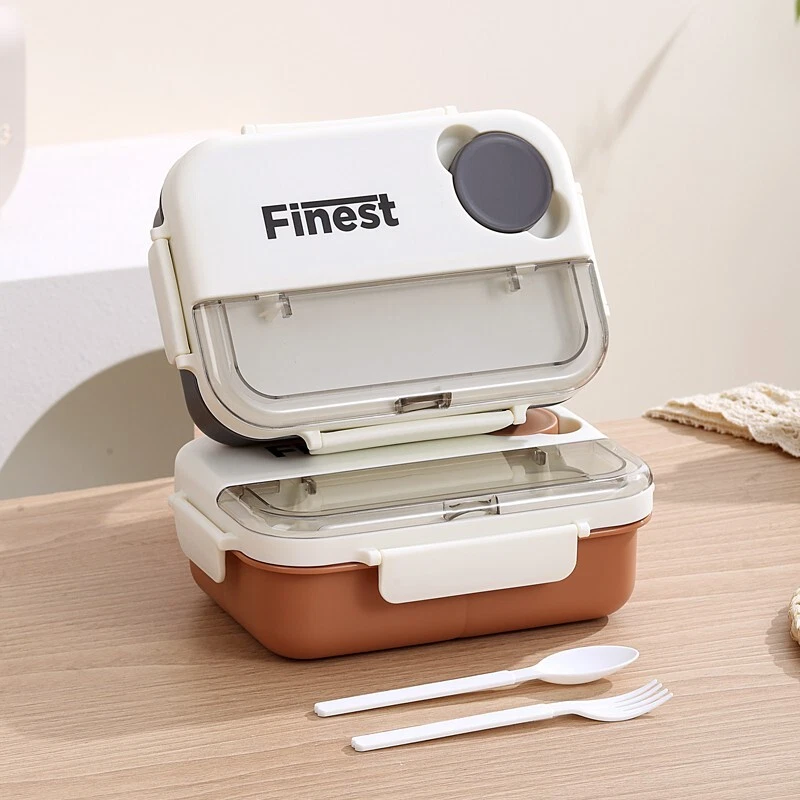 Caja Bento Acero Inoxidable, Lonchera con 3 Compartimentos, Utensilios/Frasco Salsa 900ML Foto 4 de 4