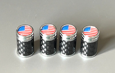 Reifen Ventilkappen Staubkappen USA-Flagge Kohlefaser x 4 UK-Verkäufer PASST ZU ALLEN AUTOS