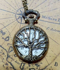 Retro Taschenuhr "Baum" mit Kette Vintage Analog