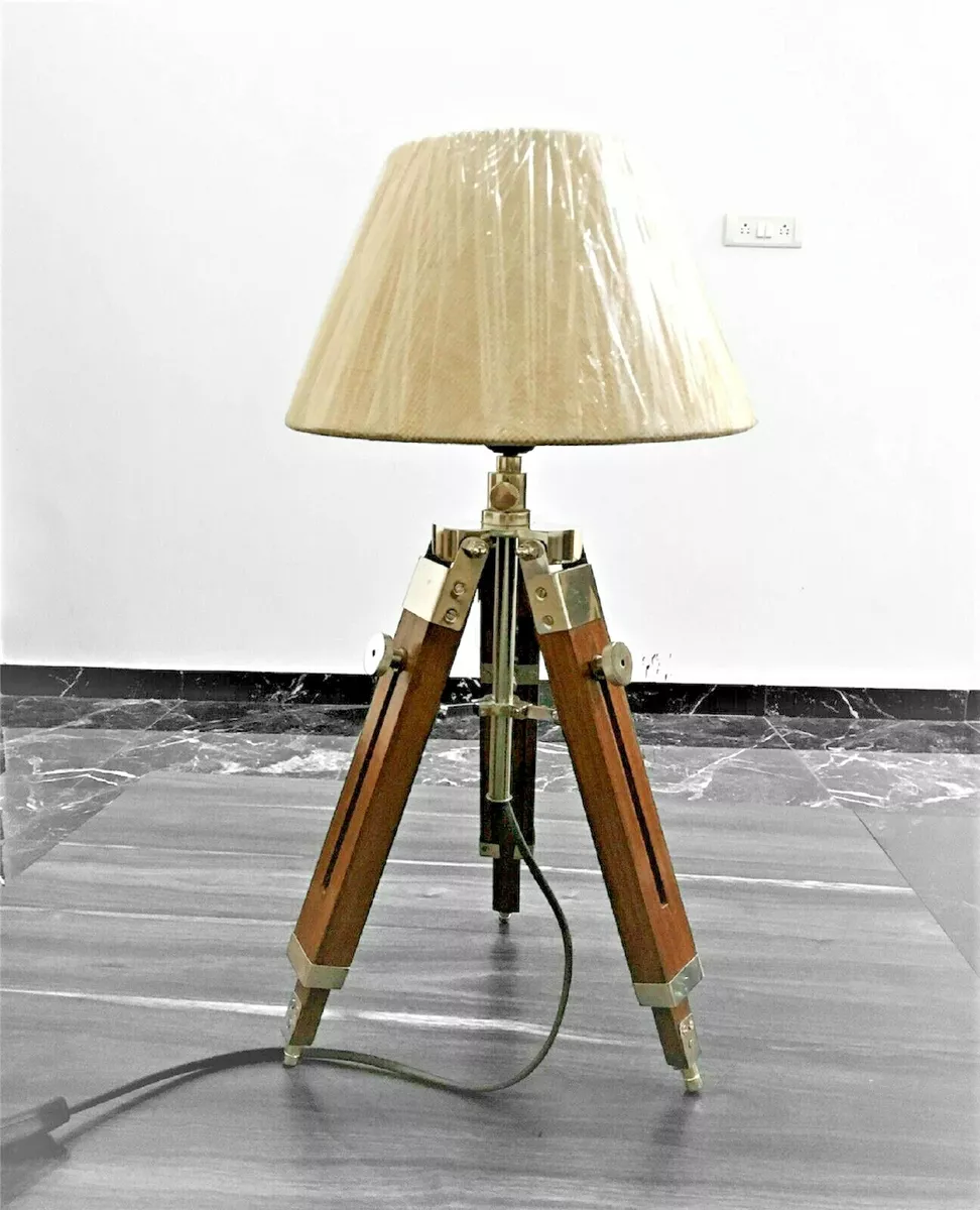 Nautical Table Lamp Wooden Tripod Stand Vintage Shade Lamp Stand Desk Lamp Decor