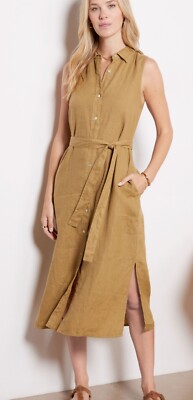 Faherty LAGUNA Linen Midi Sleeveless Shirtdress L Dullgold | eBay