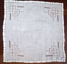 VINTAGE HANKY HANKIE 1940s EMBROIDERED PUNCHWORK NEW W/ TAG MALFRED EXCELLENT