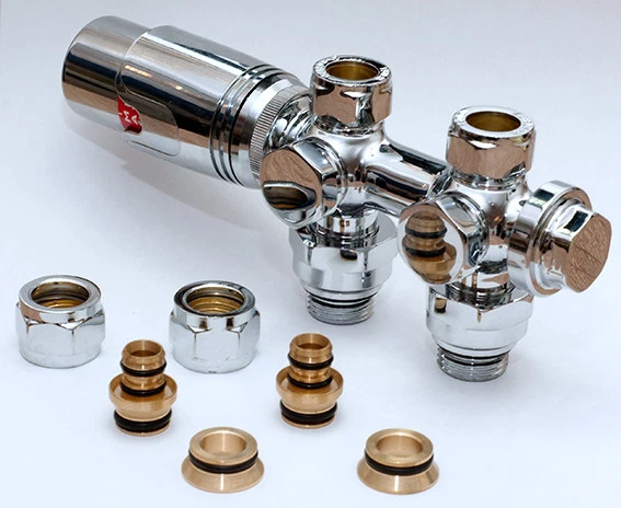 Multiblock T badheizkörper Hahnblock Verchromt Eck Anschluss Set Ventil-Set 1/2"