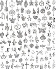 Silver Charms for Jewelry Making Mixed Lot Pendants Bracelet Necklace 100 pieces