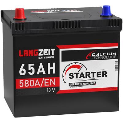 Langzeit Asia Autobatterie 65AH 12V 580A/EN Starterbatterie Plus Pol Links KFZ