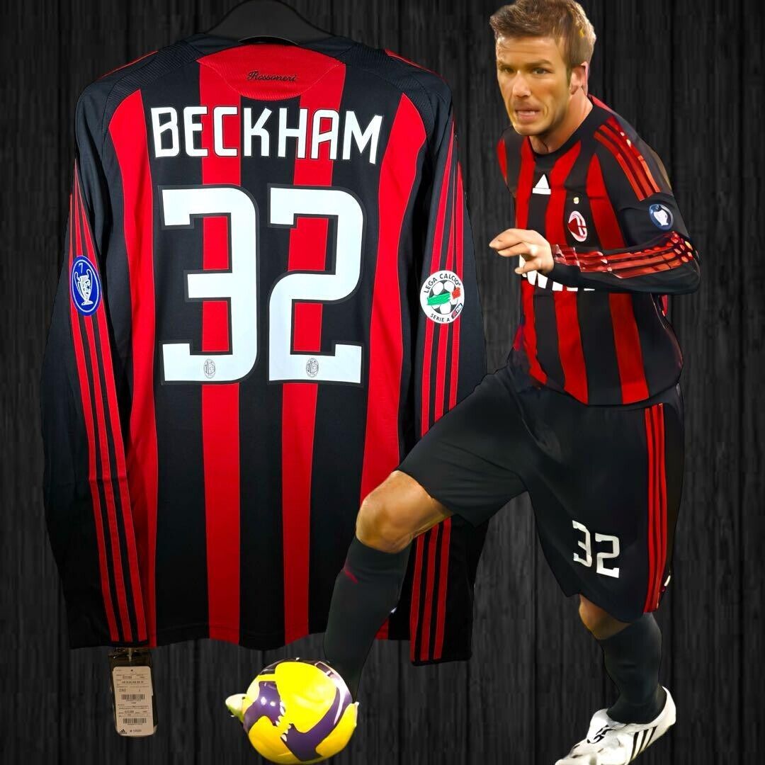 Beckham AC Milan 08/09 #32 UCL Away Size L NWT Soccer Wear Beckham AC Milan 08/09 #32 UCL Away Size L NWT Soccer Wear
