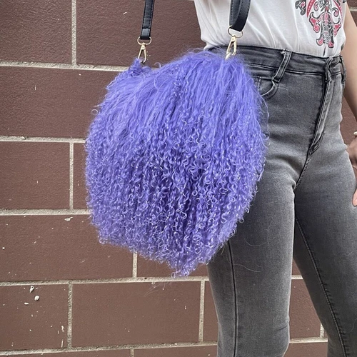 Long Curl Lamb Fur Mongolian Genuine Sheep Fur Bag Handbag Women's Bags Handbags - Picture 14 of 17