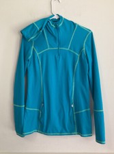 Kirkland Signature SMALL Aqua Stitched Sweater Hoodie Zipper Pockets Active