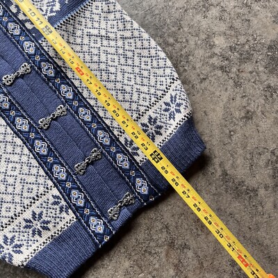 Vintsge 80s Norsk Wear Nordic Wool Clasp Sweater Mens Size XS Blue