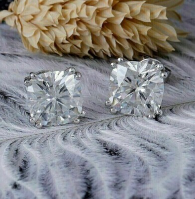 5 Ct Certified Treated Amazing Off White Diamond Solitaire Studs in 925 Silver.