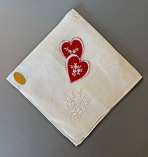 Swiss Embroidered Appliqu d Cotton Handkerchief Hanky Red Hearts  Flowers Love
